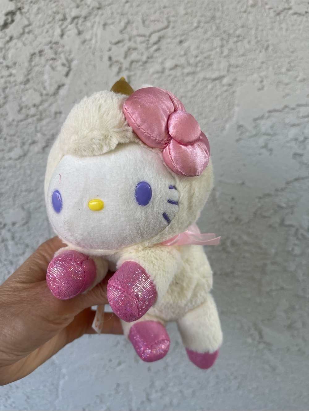 Hello Kitty Cream Plush with Pink Satin Bow and Sparkly Pink Paws